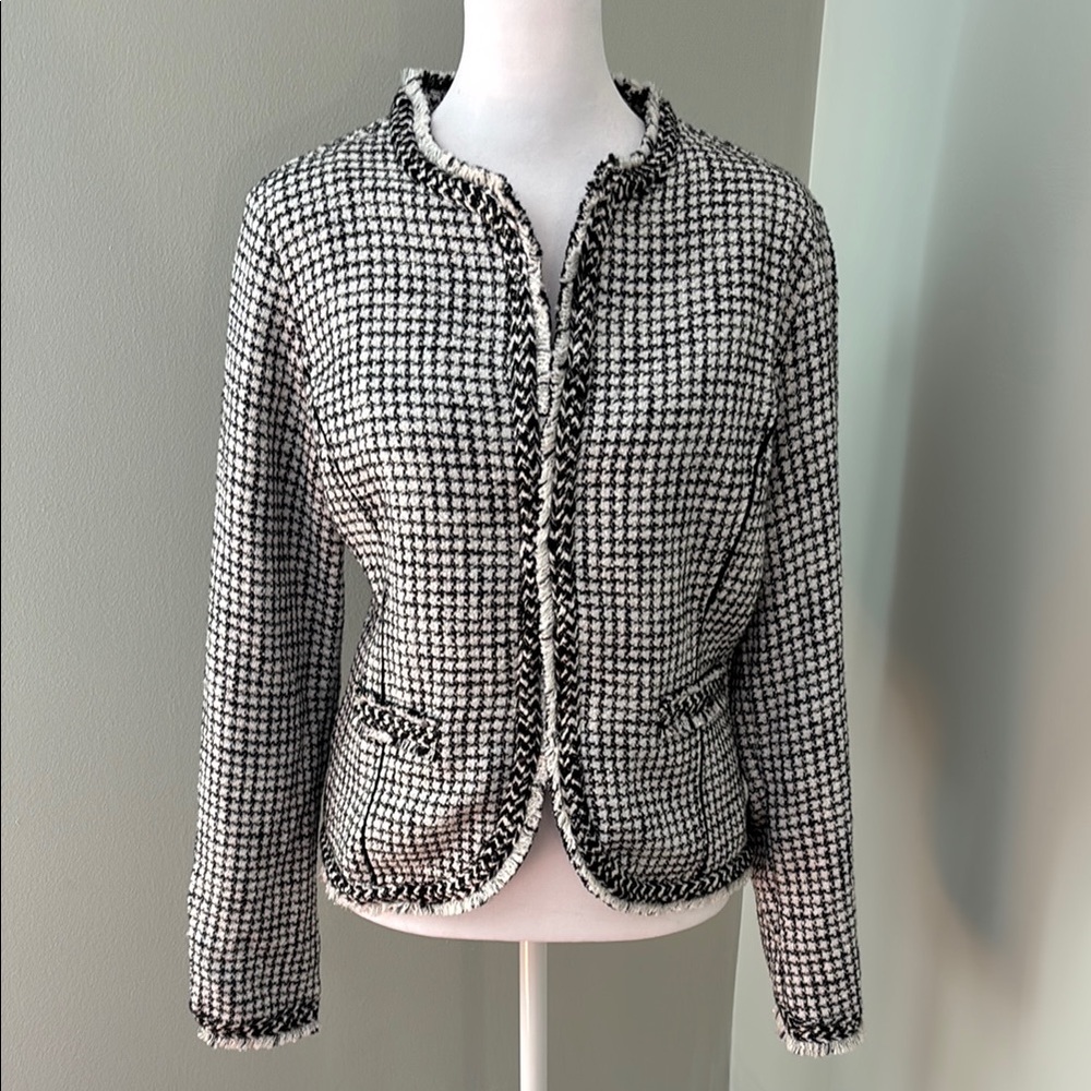 Women's Black and White WHBM Tweed Jacket
